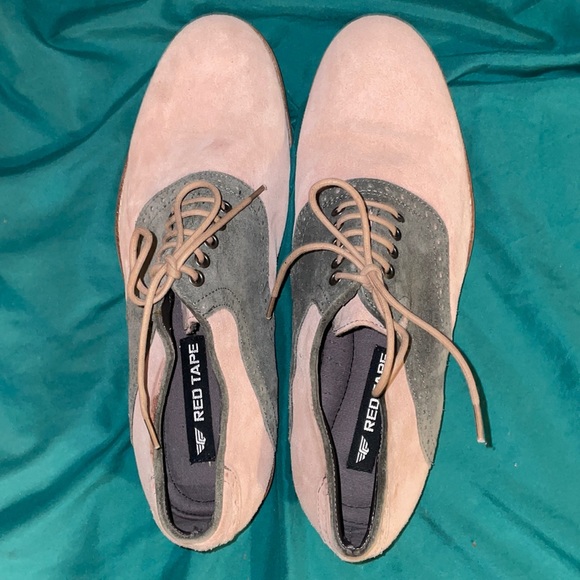 NWOB Red Tape Pink & Gray Suede Oxford Shoes Size 10 - Picture 2 of 4